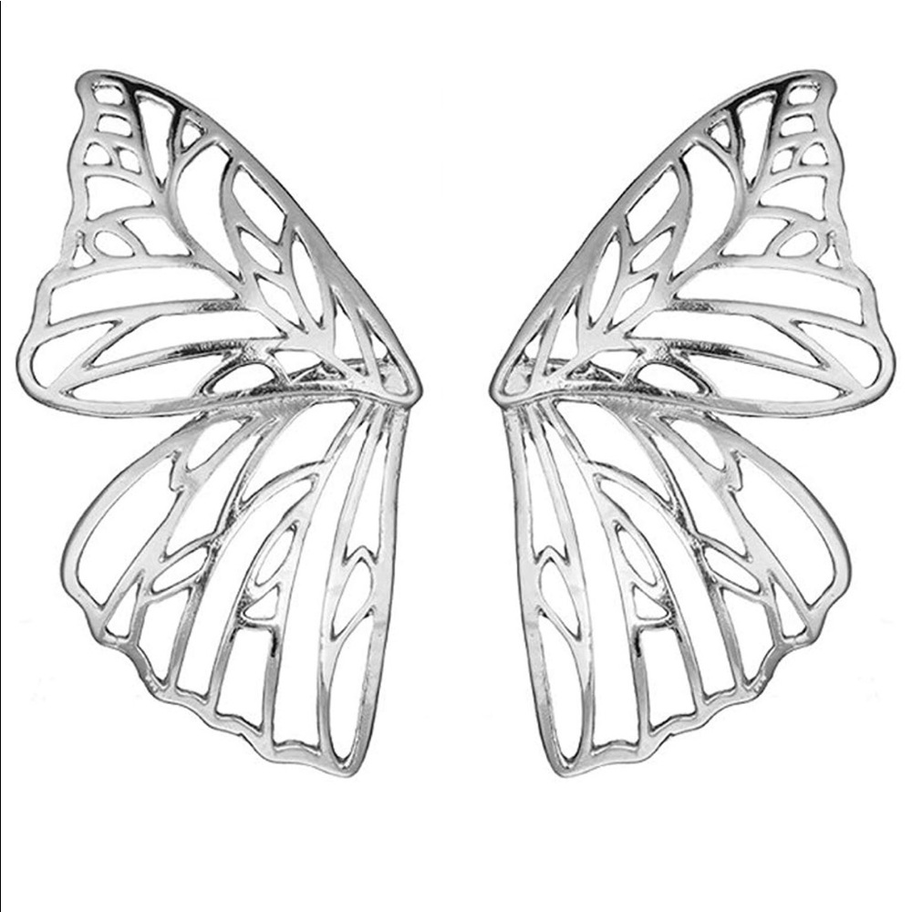 Silver Butterfly Wing Earrings - Picture 2 of 3